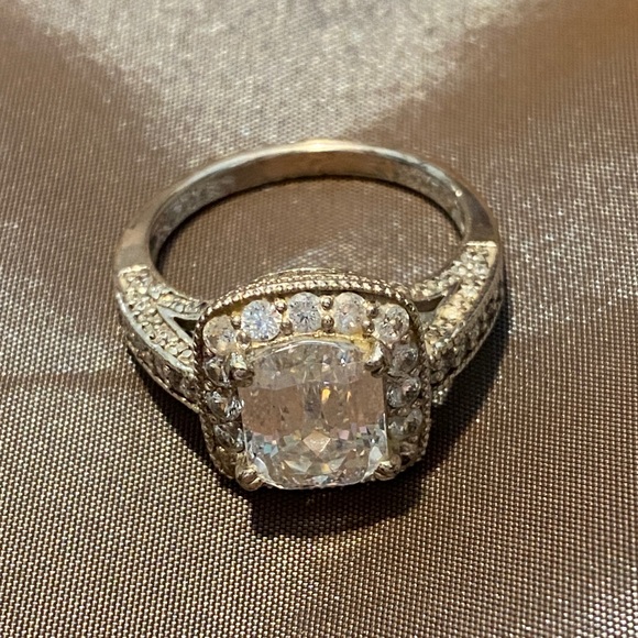 Sterling Silver Faux Diamond Ring Size 8/9 - Picture 2 of 6